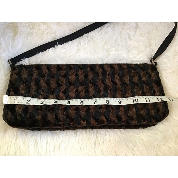 Lancôme Baguette Brown Black Textured Crushed Velvet Handbag Purse Pocket Book - Picture 5 of 6